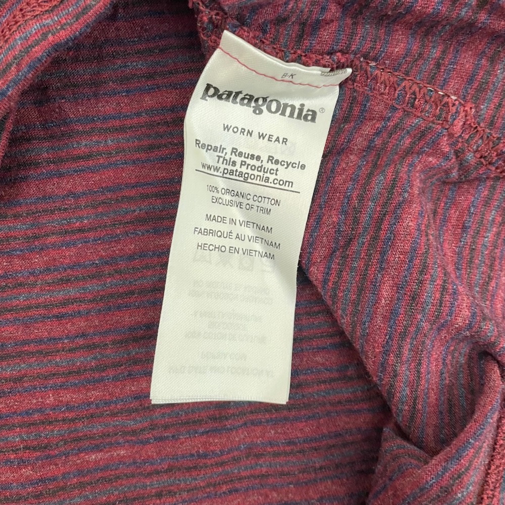 Patagonia Henley Shirt Mens Large Burgundy Striped Organic Cotton Long Sleeve - Picture 4 of 9